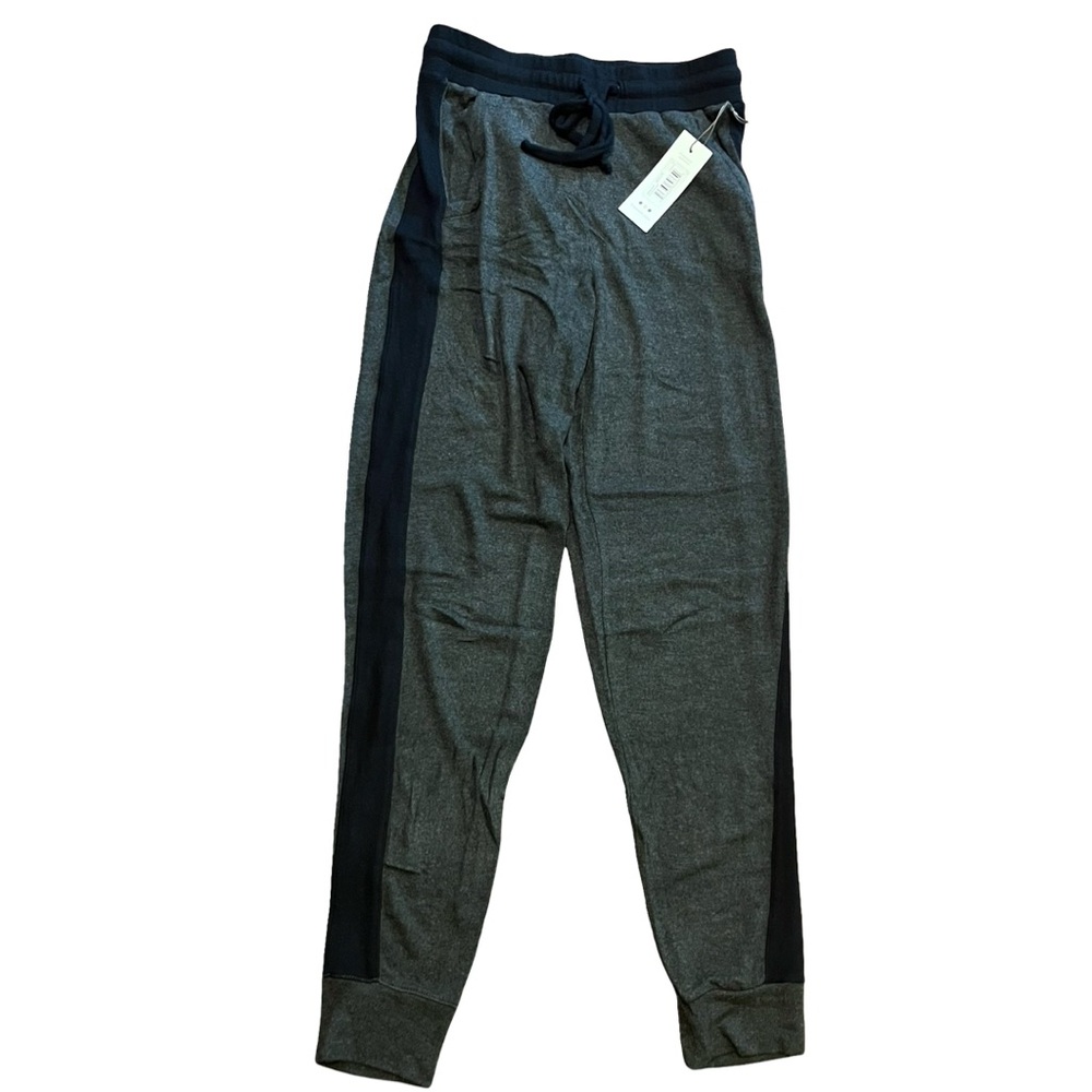 NWT Three Dots Color Block Jogger Sweatpants Charcoal‎ with Black Side Stripes